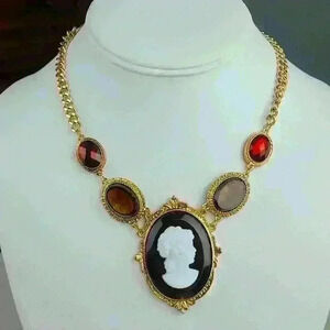 1928 (2028) Jewelry Tortoise Brown Statement Cameo Necklace 16 inch + 3 inch Ex…